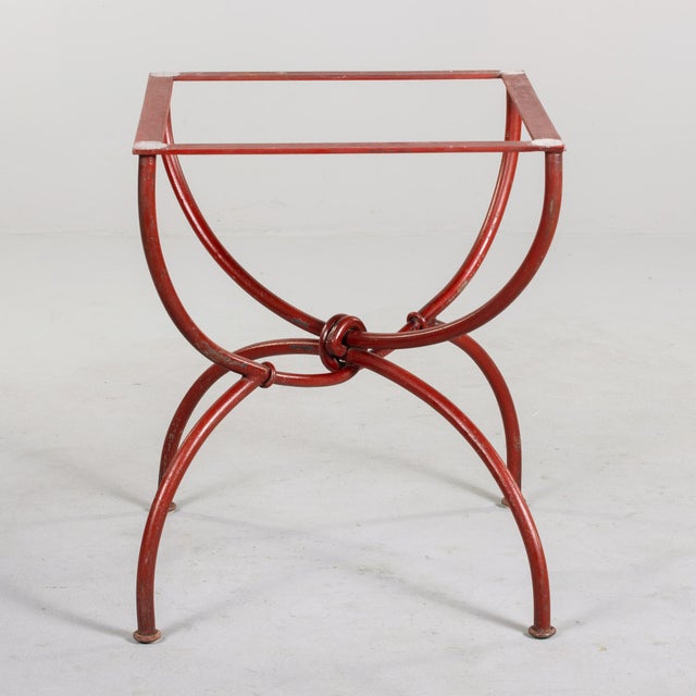 Industrial Vintage Table With Limestone Top and Red Metal Base For Sale - Image 3 of 10