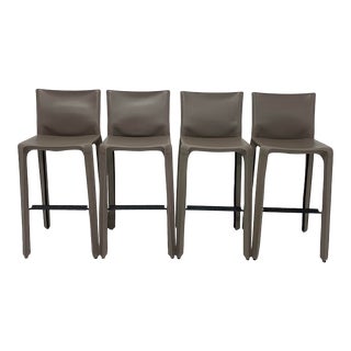 Mario Bellini Taupe Gray Leather Cab Barstools for Cassina - Set of Four For Sale