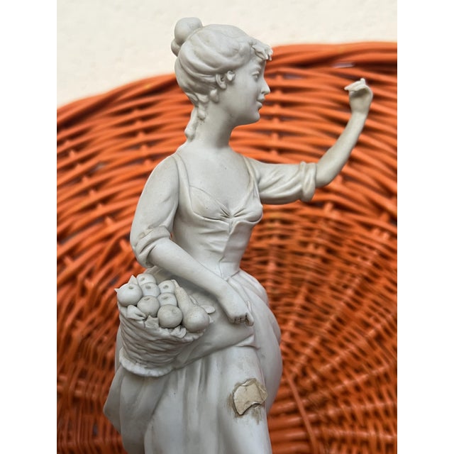 1970s Biscuit Sculpture of Lady with Fruits Basket by Benacchio for Triade Capodimonte, Italy, 1970s For Sale - Image 5 of 13