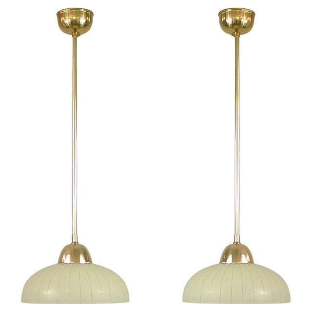 Swedish Striped Glass and Brass Pendants, 1950s, Set of 2 For Sale - Image 16 of 16