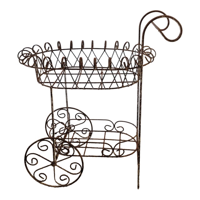 Rustic Flower Cart Plant Stand For Sale