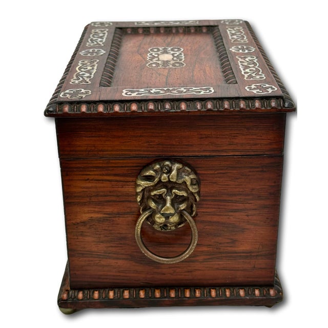 Outstanding Antique Victorian Rosewood Veneer Tea Caddy Box With Fancy Abalone Inlay Features - Circa 1870s For Sale - Image 12 of 18