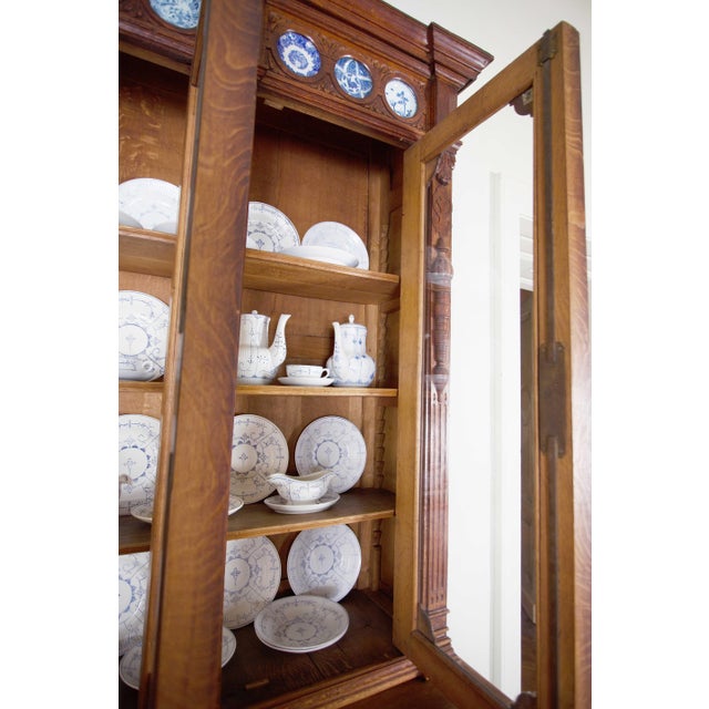 19th Century Neo-Renaissance Monumental Manor-House Display Cabinet with Integrated Porcelain Plates For Sale - Image 9 of 13
