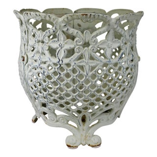 Large Vintage Cast Iron Victorian Style Open Lacework Planter For Sale