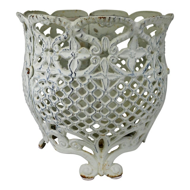 Large Vintage Cast Iron Victorian Style Open Lacework Planter For Sale