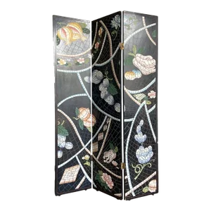 Chinese Hand Carved and Painted Room Divider - 3 Panels