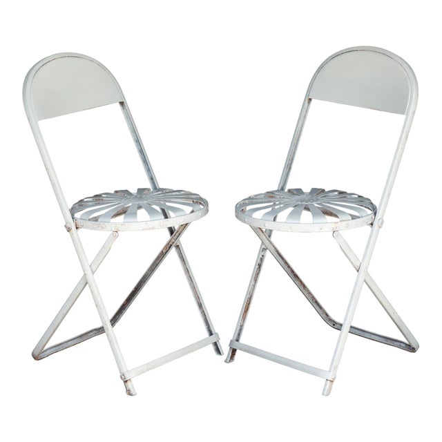 Antique Francois Carre Sunburst Folding Garden Chairs, 2 Pieces For Sale