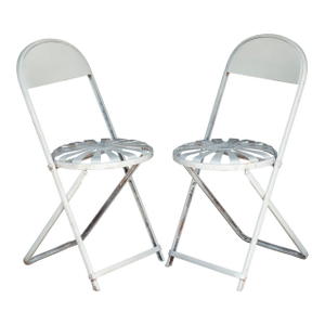 Antique Francois Carre Sunburst Folding Garden Chairs, 2 Pieces
