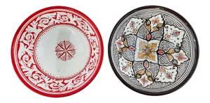 Vintage Moroccan Tribal Pottery Hand Painted Large Bowls, Set of 2