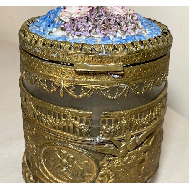 Antique 19th Century Ornate Bronze Porcelain Glass Vanity Casket Dresser Box Jar For Sale - Image 16 of 16