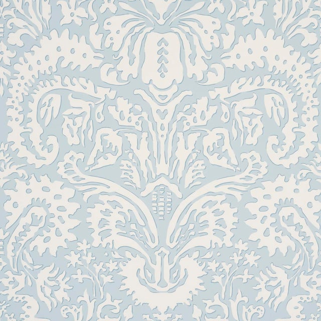SAMPLE - Schumacher x Veere Greeney Suffolk Damask Wallpaper In Blue For Sale