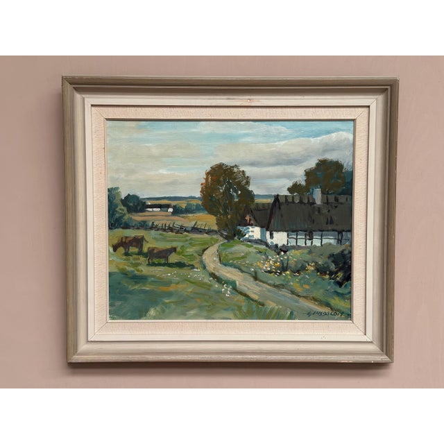 Hjalmar Lindblom, Farms with Grazing Cows, 1950s, Oil on Canvas, Framed For Sale - Image 7 of 11