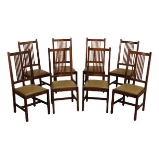 Stickley Mission Collection Set Of Eight Oak Spindle Back Dining Chairs For Sale