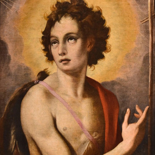 Florentine School Artist, St. John the Baptist, 1500-1600, Oil on Canvas For Sale - Image 9 of 16