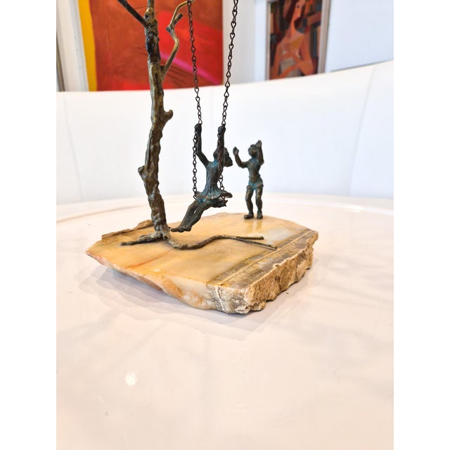 Art Deco Bronze Tree Sculpture on Quartz For Sale - Image 3 of 6