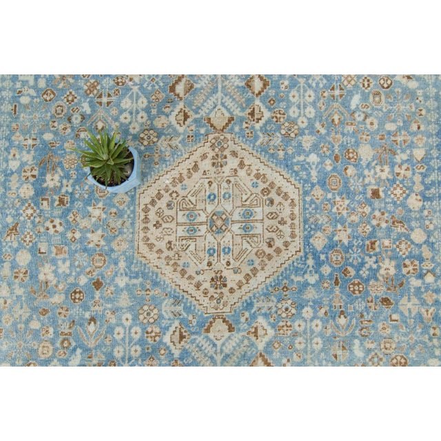 Contemporary 1930s Vintage Champagne Blue Hand-Knotted Rug - 6’8” X 9’11” For Sale - Image 3 of 11