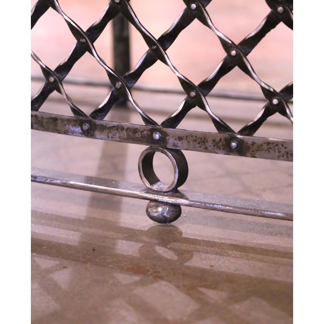 Pair of 19th Century French Marble Top Polished Iron Bow Front Console Tables For Sale In Dallas - Image 6 of 11