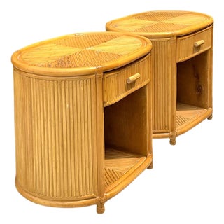 Vintage Rattan Oval Nightstands - A Pair For Sale