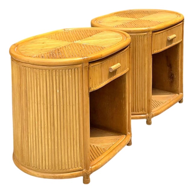 Vintage Rattan Oval Nightstands - A Pair For Sale