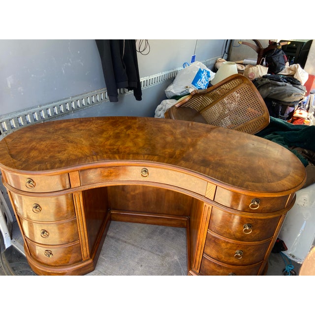 Drexel Heritage Kidney Shaped Burled Wood Executive Desk For Sale - Image 12 of 12