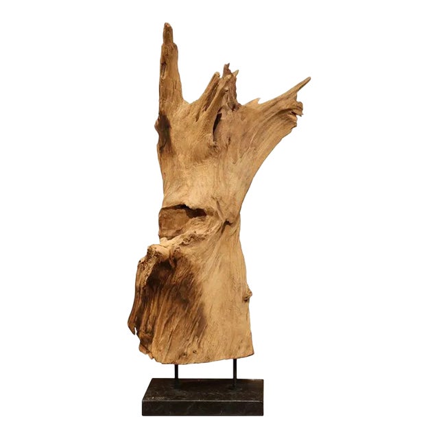 Vintage Driftwood Sculpture on Green Marble Base For Sale