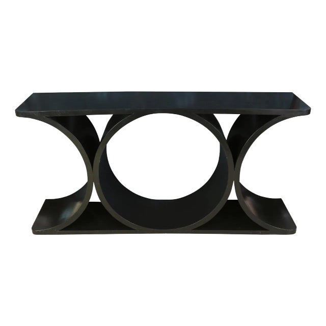 Karl Springer Style Black Mid Century Console Table For Sale