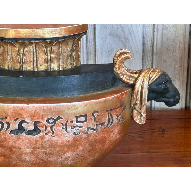 19th Century Pair of Neoclassical Painted and Gilt Flatback Urns in the Egyptian Taste For Sale - Image 4 of 9