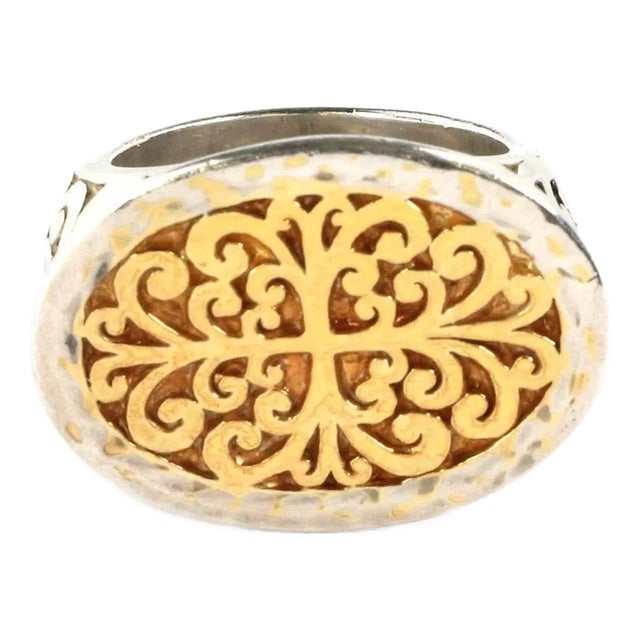 Lois Hill Ring Sterling Silver Oval Top Scroll Design For Sale