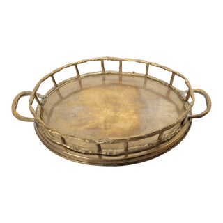 Mini Vintage Brass Faux Bamboo Serving Tea Tray or Asian Oval Vanity Dresser For Sale