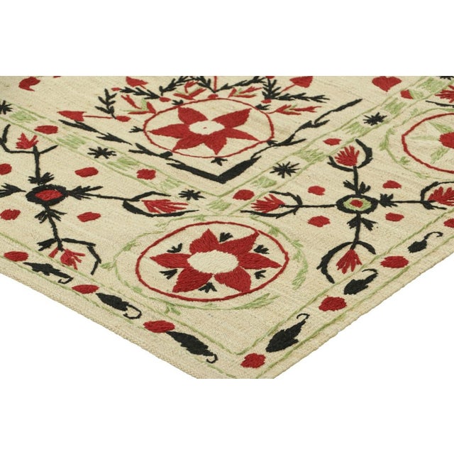 Rug & Kilim’s Suzani Style Kilim With Light Green and Red Floral Patterns For Sale In New York - Image 6 of 7