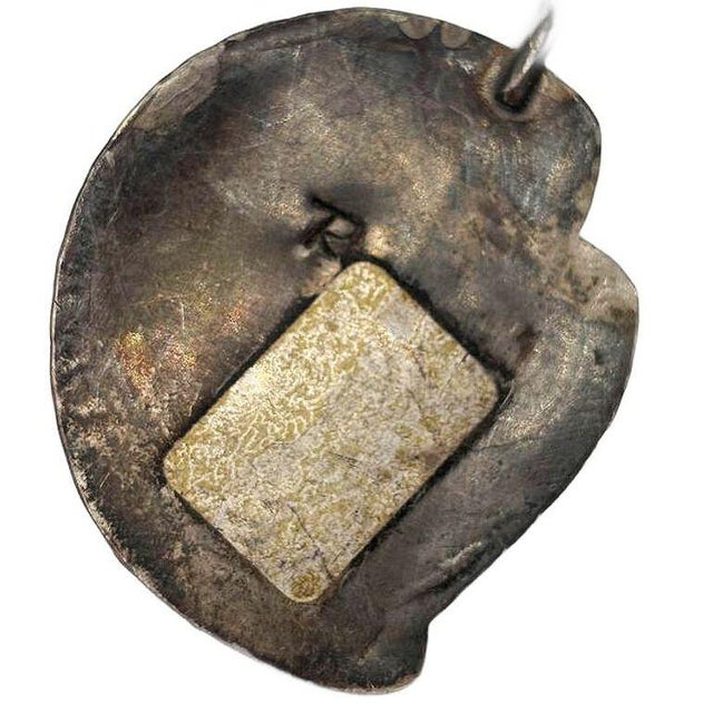 1960s 1990s South Western Navajo Kokopelli Sterling Silver Necklace W/ Large Turquoise Stone Signed R For Sale - Image 5 of 5