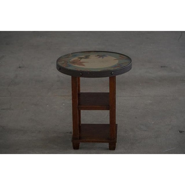 Vintage Danish Round Side Table with Floral Glass Top, 1920s For Sale - Image 11 of 18