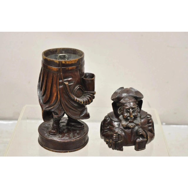 19th C. Black Forest Figural Wood Carved Night Watchman Lidded Tobacco Jar Box For Sale - Image 12 of 13