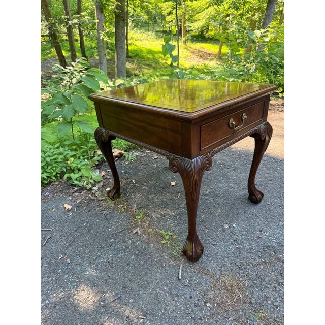 Brown Late 20th Century Hekman Chippendale Style Ball & Claw Feet Mahogany Burled Top Side Table For Sale - Image 8 of 11