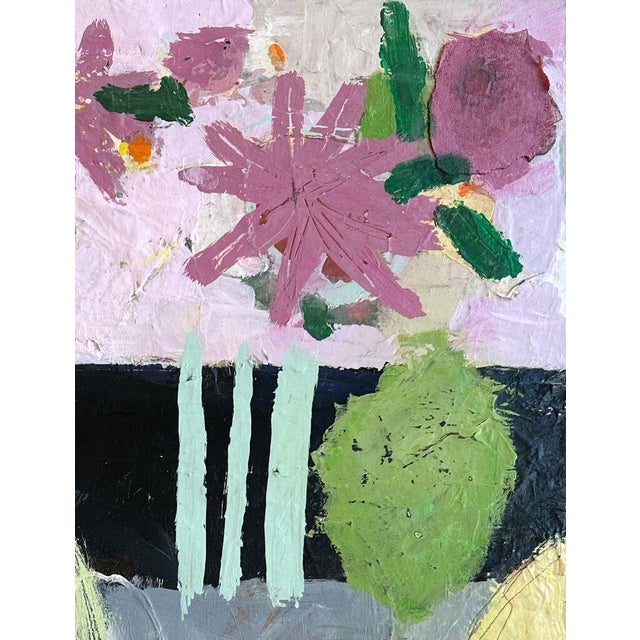 Christiane Corcelle "Bittersweet" Mixed Media on Board, Abstract Still Life With Orange Fish and Flowers, 2025 For Sale - Image 4 of 8