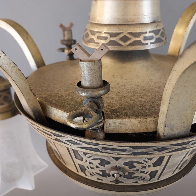 Silver Early 20th Century Arts & Crafts Gas-Electric Chandelier With Original Silver Finish For Sale - Image 8 of 9