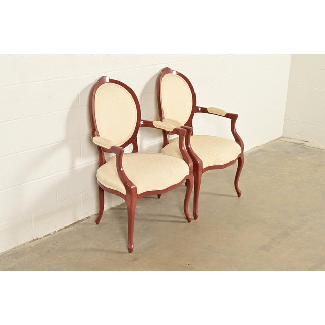 Karges Furniture Karges Style French Provincial Louis XV Brown Lacquered Armchairs, Pair For Sale - Image 4 of 14