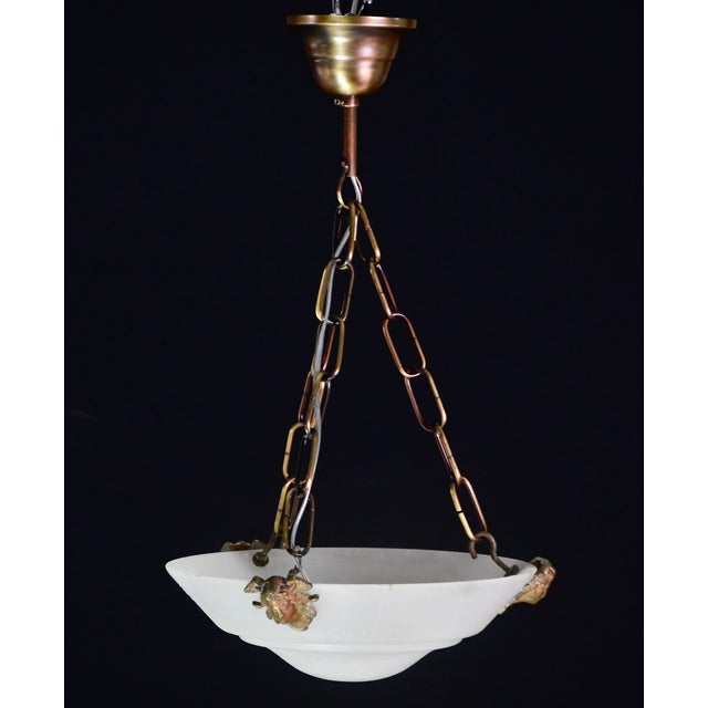 1950s Charming White Art Deco Alabaster Pendant, 1940s For Sale - Image 4 of 13