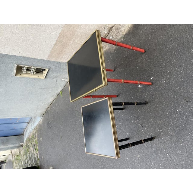 Vintage Stitched Leather Nesting Tables by Jacques Adnet, 1950s, Set of 2 For Sale - Image 10 of 11