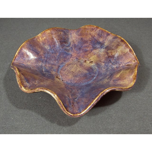 Signed Jw Hand-Built Studio Pottery Wavy Bowl For Sale - Image 4 of 8