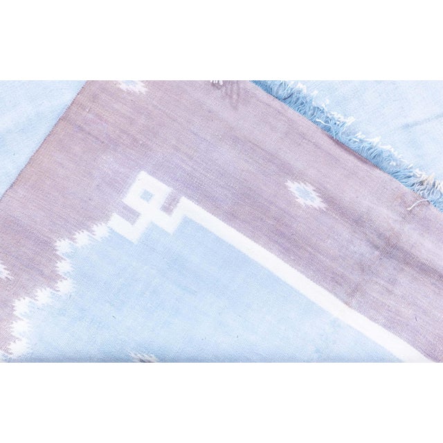 Doris Leslie Blau Dhurrie Mid-Century Light Blue Handmade Rug For Sale - Image 4 of 7