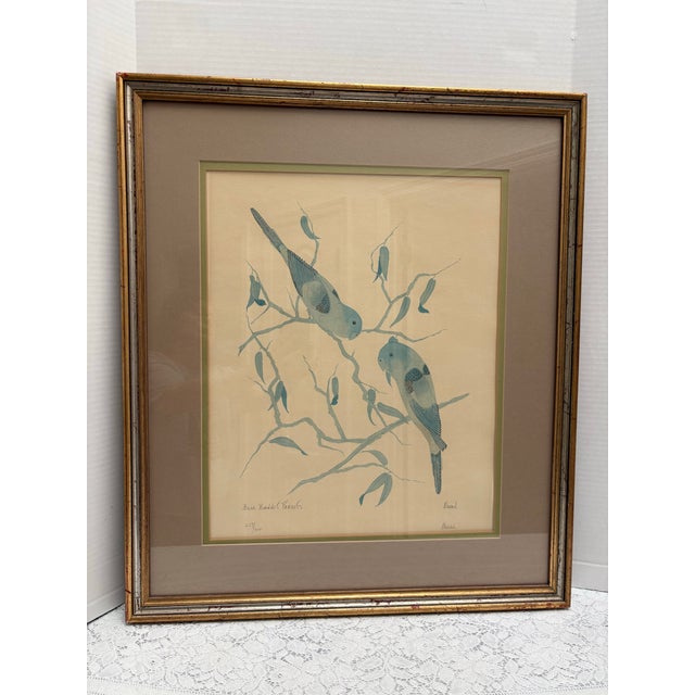 Celadon Large Vintage Framed “Blue Bonnet” Parrots Framed Fine Art Print For Sale - Image 8 of 8
