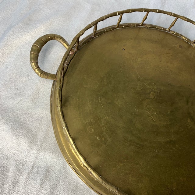 Brass Brass Faux Bamboo Handled Serving Drinks Trays 1950s - Pair For Sale - Image 8 of 8
