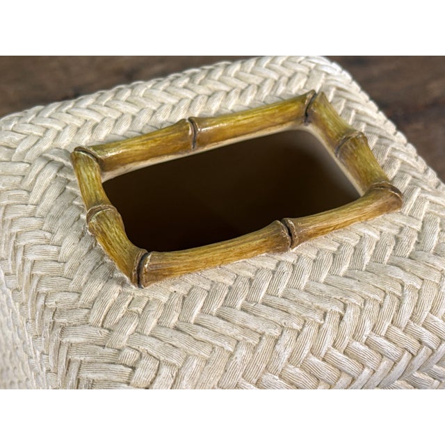 Nicole Miller Faux Woven Bamboo & Rattan Tissue Box Cover / Holder For Sale - Image 4 of 7