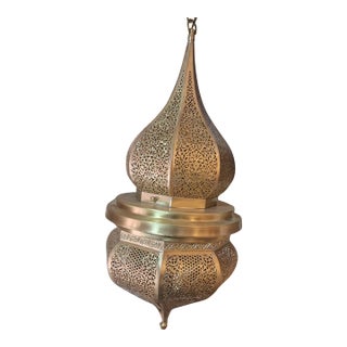 Hand-Carved Brass Moroccan Chandelier For Sale