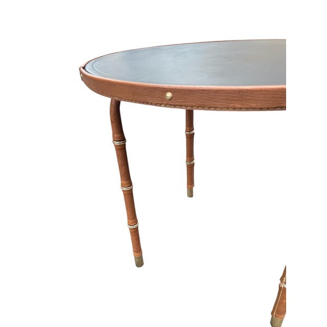 Mid-Century Modern Stitched Leather Side Table by Jacques Adnet, 1950s For Sale - Image 3 of 9