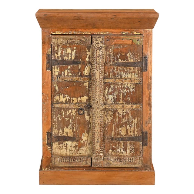 1970s Rustic Ranch Style DIstressed Wood Two Door 112 in Narrow Cabinet For Sale