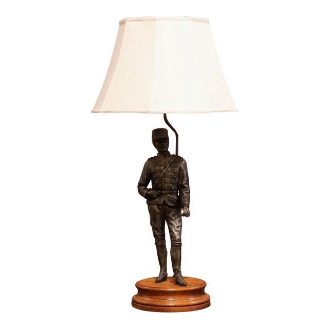 19th Century French Napoleon III Spelter Soldier Figure Table Lamp For Sale