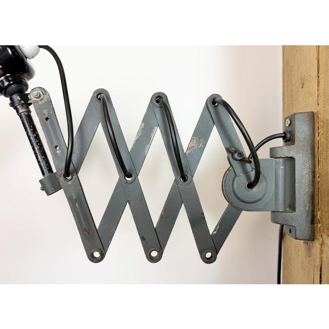 Industrial Black Enamel Scissor Wall Lamp, 1950s For Sale - Image 4 of 18