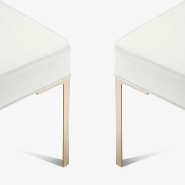 Not Yet Made - Made To Order Astor Brass Ottomans in Snow Ultrasuede by Montage, Pair For Sale - Image 5 of 6